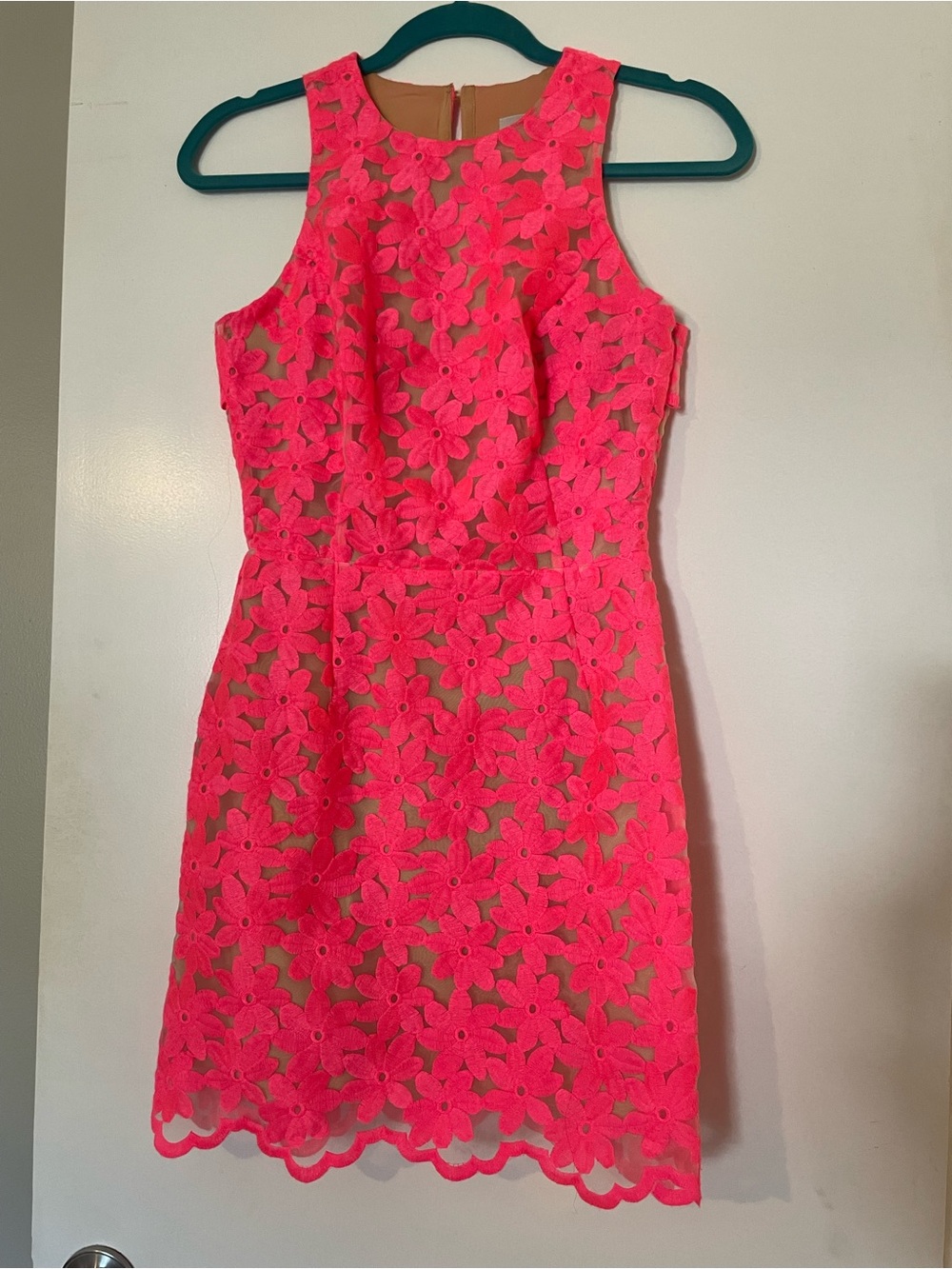 Adelyn Rae Neon Pink Floral Lace Open Back Dress XS